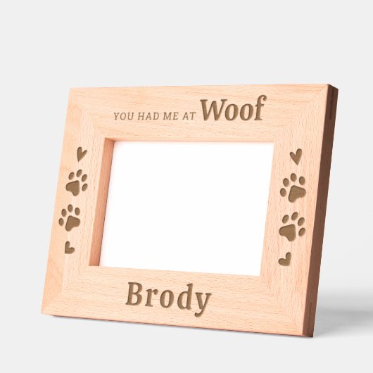 Cadres Gravés Amoureux des chiens mignon - WOOF - Photo bois per (Gauche)