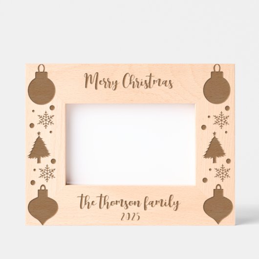 Cadres Gravés Arbre de Noël rustique Snowflake Ornements Script (Recto)