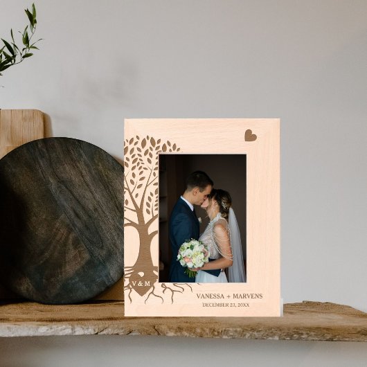 Cadres Gravés Arbre de Vie Moderne Monogramme Noms Cœur Mariage 