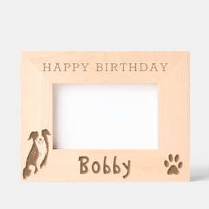 Cadres Gravés Bordure Collie Empreinte de patte Joyeux anniversa