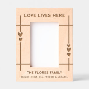 Cadres Gravés Charmant Amour Vit Ici Coeurs Famille
