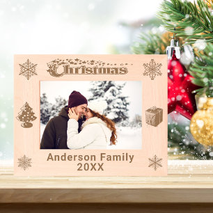 Cadres Gravés Christmas Custom Nom de famille Tree Snowflakes 7x