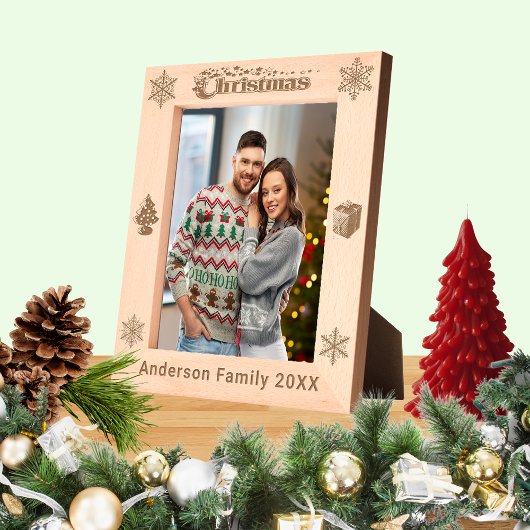 Cadres Gravés Christmas Custom Nom de famille Tree Snowflakes 8x