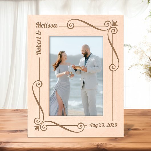 Cadres Gravés Corner Swirls Frame Couple Mariage Anniversaire 5x