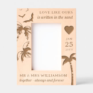 Cadres Gravés Custom Beach Wedding Tropical Palm Trees Wooden