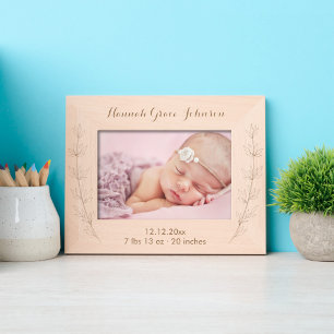 Cadres Gravés Détails de naissance de nouveau-né écriture fleur 