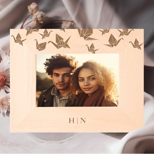 Cadres Gravés Élégant Monogramme de grue en papier Origami