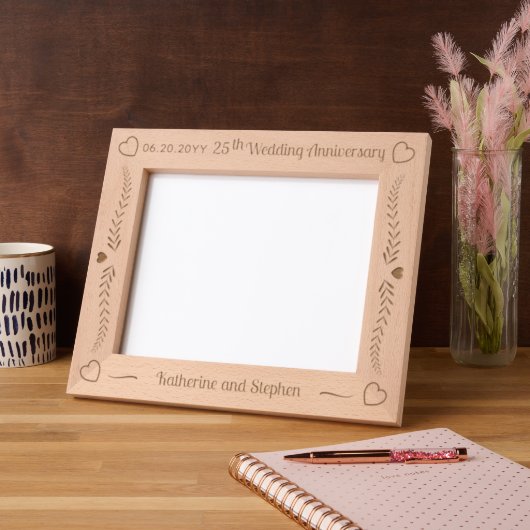 Cadres Gravés Feuilles et coeurs Couple 25e anniversaire de Mari (Gauche)