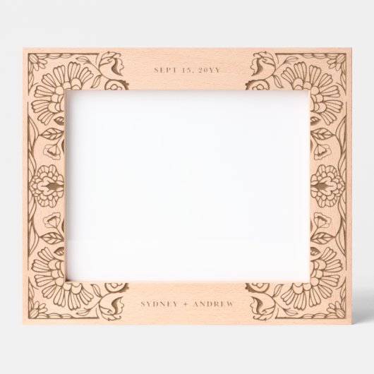 Cadres Gravés Floral Leaf Pattern Couples Name Wedding Keepsake (Recto)