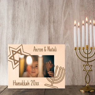 Cadres Gravés Hanoukka Menorah Star de David Simple et Classique