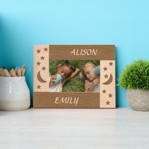 Cadres Gravés Lune mignonne et étoiles avec 2 noms personnalisés