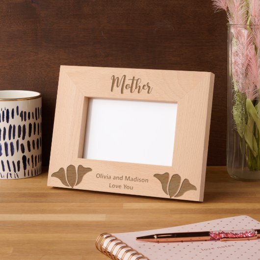 Cadres Gravés Mère en script cursif Noms des enfants Fleurs (Gauche)