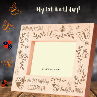 Cadres Gravés Mon 1er Anniversaire Papillon Ladybug Personnalisé