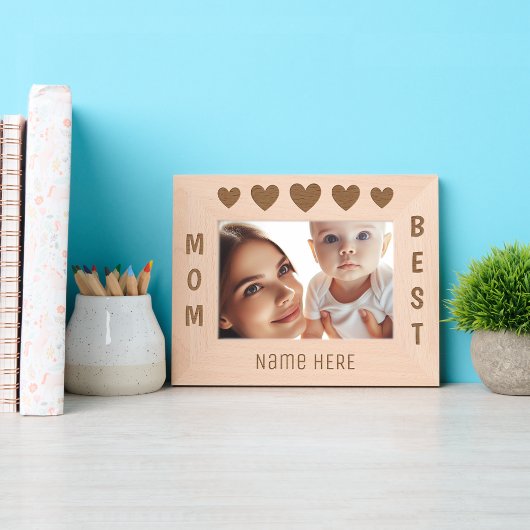 Cadres Gravés Nom personnalisé, Meilleure maman avec cinq coeurs