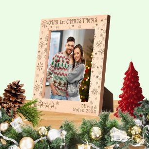 Cadres Gravés Notre premier Noël Père Noël & Deer Couple Nom 8x1