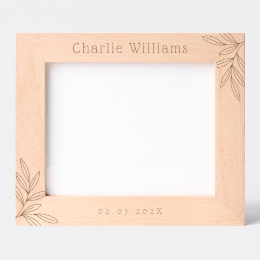 Cadres Gravés Nouvel enfant date de naissance nom vert feuilles (Recto)