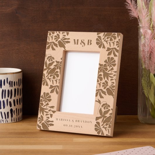 Cadres Gravés Oiseaux floraux Mariage personnalisé Couple Monogr (Gauche)