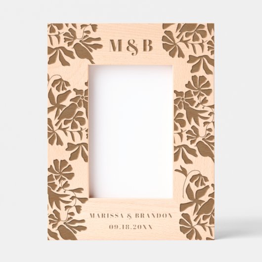 Cadres Gravés Oiseaux floraux Mariage personnalisé Couple Monogr (Recto)