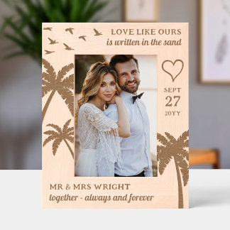 Cadres Gravés Palmiers Oiseaux Coeur Plage romantique Mariage