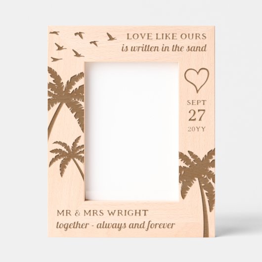 Cadres Gravés Palmiers Oiseaux Coeur Plage romantique Mariage (Recto)