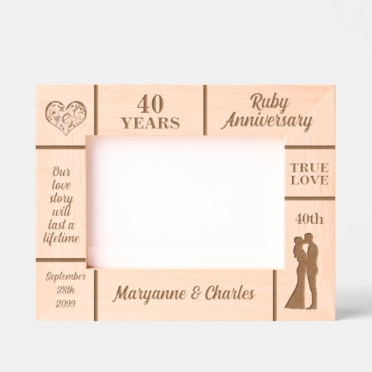 Cadres Gravés Paysage 7x5 Ruby 40e anniversaire de Mariage (Recto)