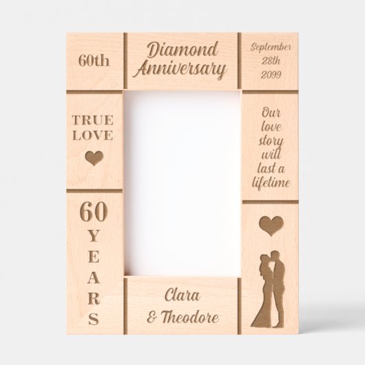 Cadres Gravés Portrait 4x6 Anniversaire du diamant 60e Mariage (Recto)