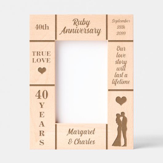 Cadres Gravés Portrait 4x6 Ruby 40e anniversaire de Mariage (Recto)