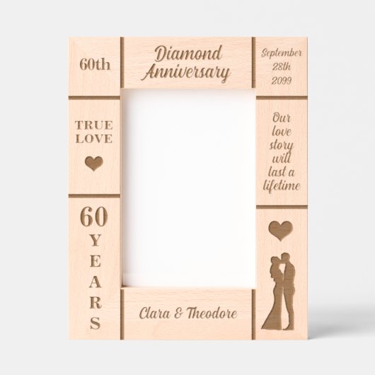 Cadres Gravés Portrait 5x7 Diamant 60e Anniversaire du Mariage (Recto)