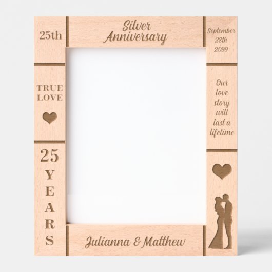 Cadres Gravés Portrait 8x10 Argent 25e anniversaire Mariage (Recto)