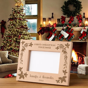 Cadres Gravés Rustique Premier Noël ensemble holly monogrammed