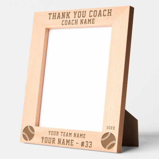 Cadres Gravés Thank you Coach Baseball Team Name Sports (Gauche)