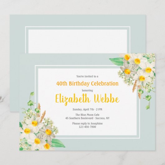 Cadres jonquilles Anniversaire Invitation (Devant / Derrière)