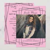 Cadres noirs modernes Photo Graduation Invitation (Devant / Derrière)