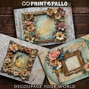Cadres vintage avec fleurs et papier -
