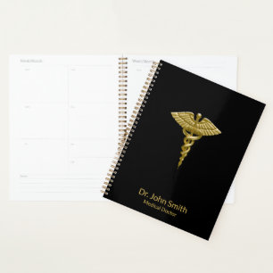 Caducée d'or Médicale Classy sur noir
