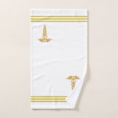 Caducée doré et rayures sur fond blanc (Serviette à main)