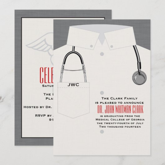 Caducée et invitation Médicale de stéthoscope (Devant / Derrière)