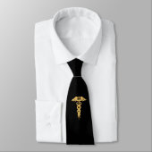 Caducée Médicale en or sur Cravate noir (Attaché)