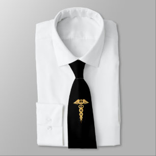 Caducée Médicale en or sur Cravate noir