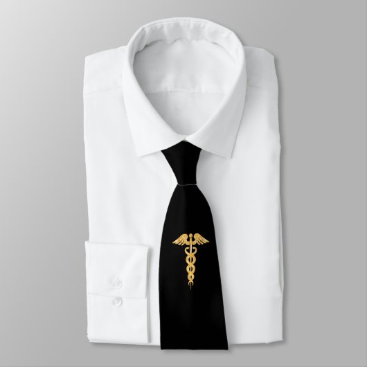 Caducée Médicale en or sur Cravate noir (Attaché)