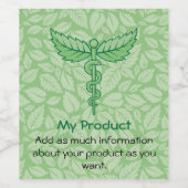 Caduceus avec Arrière - plan Feuille Étiquette de  (Étiquettes simples)