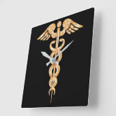 Caduceus Black en Gold Wall Clock Vierkante Klok (Hoek)