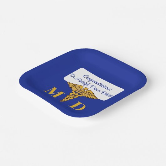 Caduceus Blue & Gold Medical School Afstuderen Papieren Bordje (Gebogen)