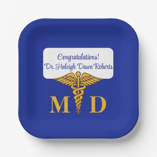 Caduceus Blue & Gold Medical School Afstuderen Papieren Bordje (Voorkant)