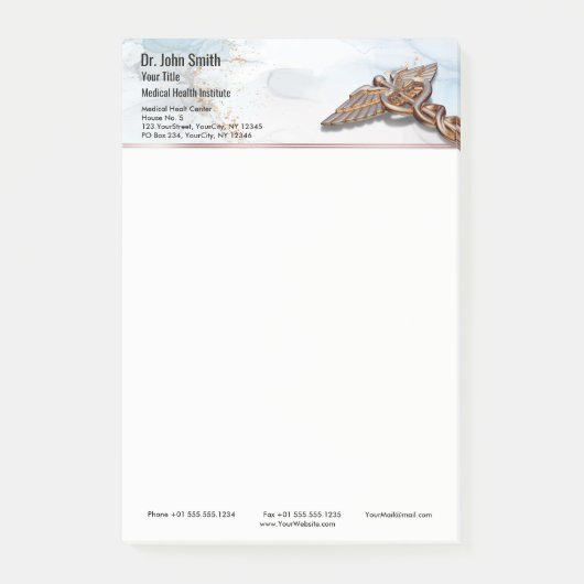 Caduceus Copper Roos Gold Medical Luxe Marble Post-it® Notes (Voorkant)