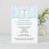 Caduceus Damask blue Nursing school afstuderen RN Kaart (Staand voorkant)