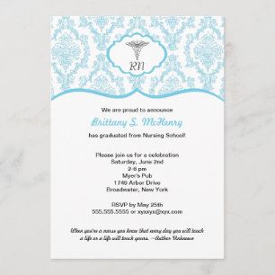 Caduceus Damask blue Nursing school afstuderen RN Kaart