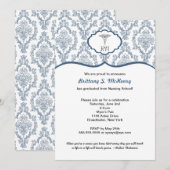 Caduceus Damask navy blue Nurse afstuderen RN BSN Kaart (Voorkant / Achterkant)