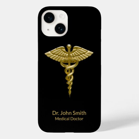 Caduceus Gold op Black Classy Medical Case-Mate iPhone Case (Achterkant)