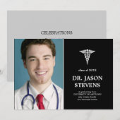 Caduceus Graduation Médicale Photo Invitation (Devant / Derrière)